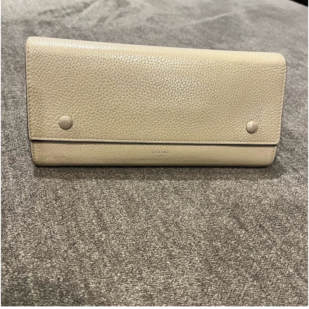 Celine Large Flap Continental Long Double Snap Trifold Wallet Grained Calfskin